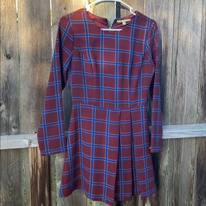 Burgundy plaid with blue stripes